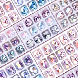 Big Nail Rhinestones,BORNBYME 12PCS Large K9 Glass Rhinestones for Nails Decoration Round Square Shape 10 * 8mm Gemstones Sliver Green Pink Colors Nail Charms