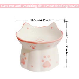 Siocok Ceramic Cat Feeder, Elevated Cat Bowls with Stand, 15° Tilted, Neck Protective, Backflow Prevention, Pink
