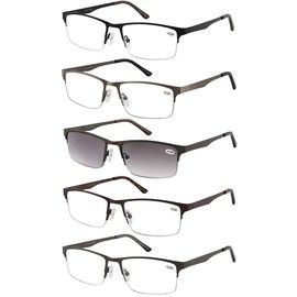 EYECEDAR 5-Pack Reading Glasses for Men Metal Half-Frame Rectangular Style Spring Hinges Reading Sunglasses Eyeglasses Readers 1.50