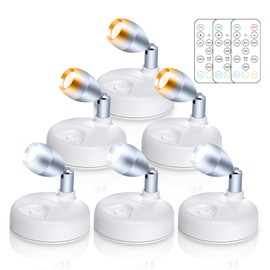 HFCDL Battery Operated Spotlight Indoor with Remote Warm/Neutral/Cool White 3-Mode Mini Accent Display Light with Dimmer and Timer for Highlighting Picture, Art, Collectibles, Handmade (6 Pack)