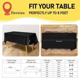 Hereisa Plastic Black Tablecloths 2 Pack Disposable Table Covers 54 x 108 Inch PEVA Opaque Table Cloths for BBQ Picnic Birthday Wedding Banquet Parties 8 ft Rectangle Table Use