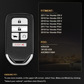 KEYALL 1 X Keyless Entry Remote Key Fob for Honda for Civic for Honda for CR-V for Honda for Pilot 2016-2020 KR5V2X -433 Mhz