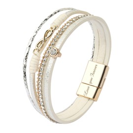 Infinity Bracelet for Women Men,Braided Leather Bracelet,CZ Bracelet Bangle Wristband Graduation Birthday Gift (CZ white)