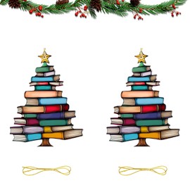 2Pcs Book Christmas Tree Hanging Decorations Ornaments, Unique Xmas Home Decoration Accessories, Stacked Books Decor Ornament Funny Gifts for Book Lovers Wall Windows Car Outdoor Indoor