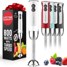 Zulay Kitchen - Batidora de inmersión de mano - Potente mezclador eléctrico de 800 W - Varita batidora de mano para batidos, purés, comida de bebé, batidos, con modo turbo de alta potencia, color