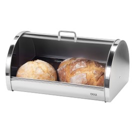 Oggi Stainless Steel Roll Top Bread Box for Kitchen Countertop with Frosted Plexilass Lid - Fits Multiple Loaves of Bread and Other Freshly Baked Goods Including Cookies, Bagels, Muffins