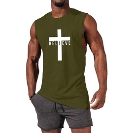 iudam Men's Novelty Tanks Tops Jesus Christian Shirts Sleeveless Gym Workout Shirts Tank Tops（Army Green,XL）