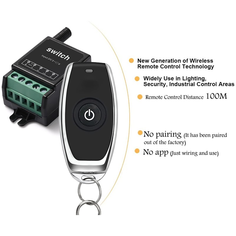 WOODGUILIN 12V Remote Control Switch Mini Wireless Remote Switch Dry