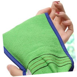 WOONEKY 3Pcs Bamboo Fiber Shower Scrubber Gloves Double Sided Exfoliating Bath Mitts for Glowing Skin Unisex Bath Accessories for Daily Use Green