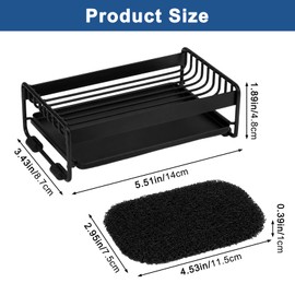 Soap Dish & Pad for Shower, Carbon Steel Bar Soap Holder with Drainage and Water Tray, Soap Saver with Non-Slip Base for Bathroom, Kicthen Sink and Countertop (Black)