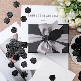 MotiMind 100 Pcs Bow Wax Seal Stickers Wedding Invitation Envelope Seal Stickers, 3D Self Adhesive Stamp Decals for Invitation, Baby Shower, Greeting Cards, Gift Wrapping(Black)