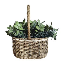 Elements Greenery in Seagrass Basket for Bathroom Farmhouse Faux Greenery Tabletop Centerpiece Mantel Office Desk Kitchen Décor, 10x13 inch