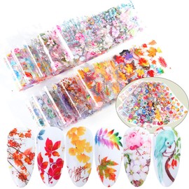 10 Sheets Foil Nail Art Stickers Transfer Sticker Maple Leaf Nail Foils Nail Art Supplies Flower Nail Set Butterfly Nail Decoration for Women Girls Decoration Manicure Design
