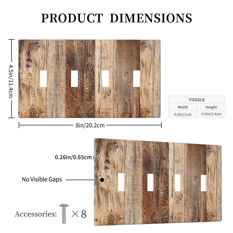 Brown Rustic Wood Plank Board Decorative 4 Gang Quad Toggle