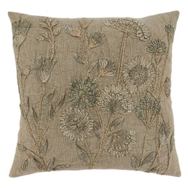 SARO LIFESTYLE Genevieve Collection Stone Washed Floral Pillow Cover, 20", Taupe