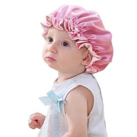 sent hair Kids Satin Bonnet Sleeping Cap, Adjustable Sleep Bonnet with Drawstring, Reversible Night Caps for 0-3 Years Old Kids/Child/Baby/Toddler Sleep Cap (Double Layer Light Pink/Pink)
