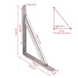 YUMORE 14" Stainless Steel Shelf Bracket, Max Load: 550lb Heavy Duty Solid Shelf Support Corner Brace Joint Right Angle Bracket, Pack of 2