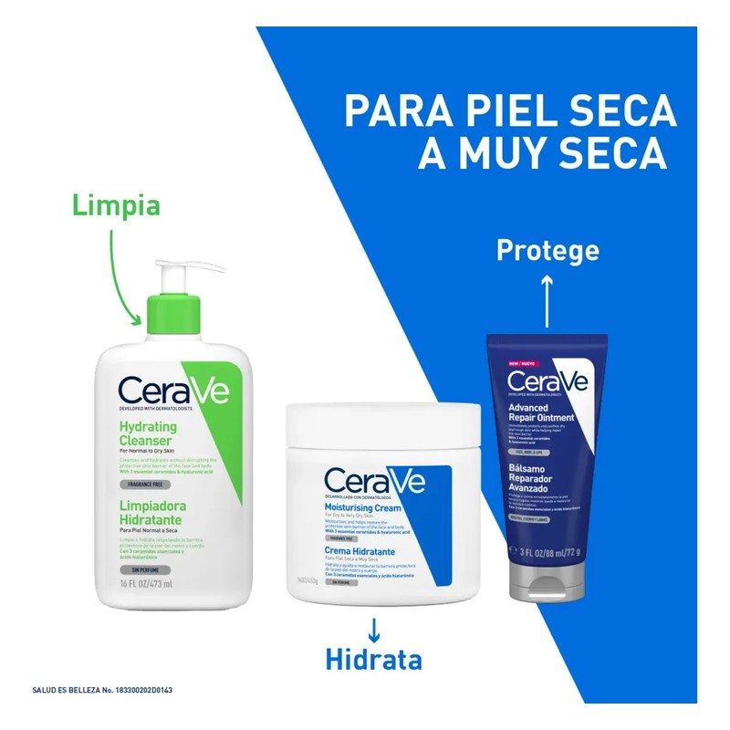 CeraVe Crema Hidratante Facial y Corporal Piel Seca a Muy