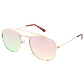 zeroUV - Classic Metal Curved Crossbar Mirrored Square Lens Aviator Sunglasses 53mm (Gold/Pink Mirror)