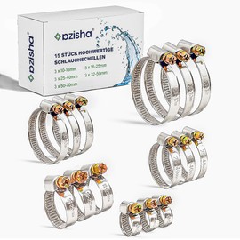 AZISHA Hose Clamps Set with Wing Nut Made of Rustproof Stainless Steel | Hose Clamp with 9 mm for Pool Washing Machine Car | Hose Tie Hose (10-70mm 5 Sizes Multiset - 15 Pieces)