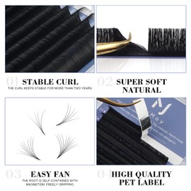 M J JOMAY Eyelash Extensions Lashes Easy Fan Volume Lashes Mixed Tray 0.05 DD Curl 8-15mm Self Fanning Volume Lashes Automatic Blooming Flower 2D~10D Lashes Long Lasting Blooming Lashes（Mix8-15)