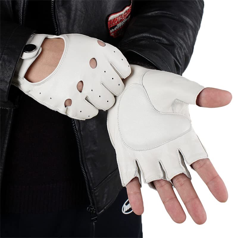 GSG Driving Gloves, Half Finger Leather, Fingerless Leather, Men's, Motorcycle