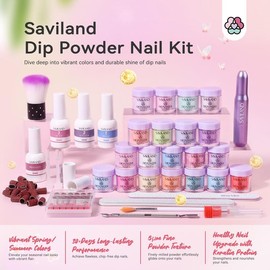 SAVILAND Dip Powder Nail Kit with Drill: 20 Color of Summer Dip Powder Complete with Dip Powder Liquids Base Top Coat Activator Salon-style Manicures