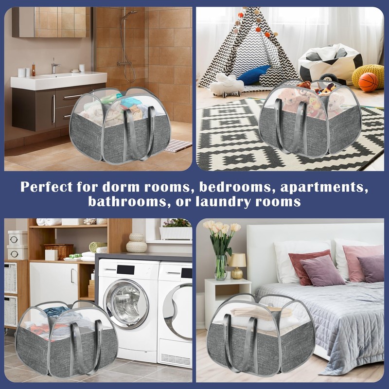 BOSNONA 2 Pack Large Collapsible Laundry Baskets 93L Pop Up