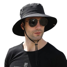 Sun Hat Men's Summer Hat UV Protection Fishing Hat Foldable Summer Boonie Hat with Wide Brim Garden Hat Hiking Fishing, black