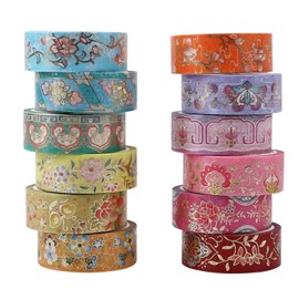NOGAMOGA Gold Foil Vintage Washi Tape 12 Rolls, 16.4 Feet, Aesthetic Decorative Foil Masking Tape Set, Perfect for Bullet Journal, Scrapbook, DIY Crafts