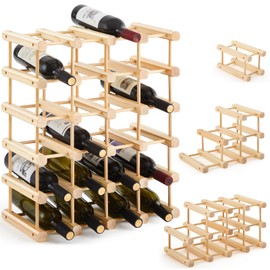 Juexica Wooden Wine Rack Stackable Modular Wine Storage for Inside Cabinet DIY Assembly Wood Wine Shelf Wine Bottle Organizer Insert for Home Cabinet Restaurants Bars Kitchen (24 Bottles)