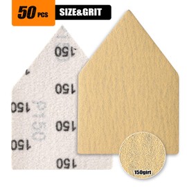 POLIWELL 50PCS 90mm x 65mm Triangle Sanding Sheets Hook & Loop 150 Grit Replace Milwaukee M12 Orbital Detail Sander, Alumina Abrasive Sand Paper for Wood Finishing, Detail Sanding