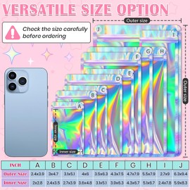 FUNFERY 100 Pack,6.3x9.4 inch Round Corner Clear Window Smell Proof Holographic Bags,Mylar Resealable Bags Foil Pouch Packaging Bag for Candy,Jewelry, Small Business Supplies