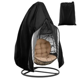 LOPYXBR Hanging Chair Cover, Large, Waterproof Hanging Chair Protective Cover, Swing Chair Protective Cover, 210D Oxford Fabric Tarpaulin with Zip Drawstring, 190 x 115 cm, Black