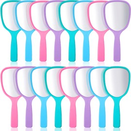 Hicarer 16 Pcs Hand Handheld Mirror with Handle Plastic Travel Makeup Handheld Cosmetic Mirror for Travel, 3.15 Inch Wide, 7.09 Inch Long (Blue,Green,Pink,Purple)