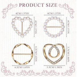 4-Piece Scarf Ring Clips, T-Shirt Ties Clips and Shirt Clip Buckles, Fashion Metal Rhinestone Faux Pearl Accessories for Women, Clothes Corner Knotted Button and Boot Straps Fixing Kit(4 Styles)