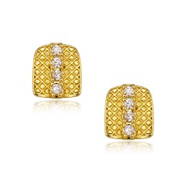TOPGRILLZ Grillz Gold Tooth Cap Grills for Your Teeth 4 CZ Stone Diamond Grillz Gold Teeth Men 2pcs 18K Gold/Silver Plated Iced out Single Grillz for Women Hip Hop Rapper Costume (2PCS Gold)