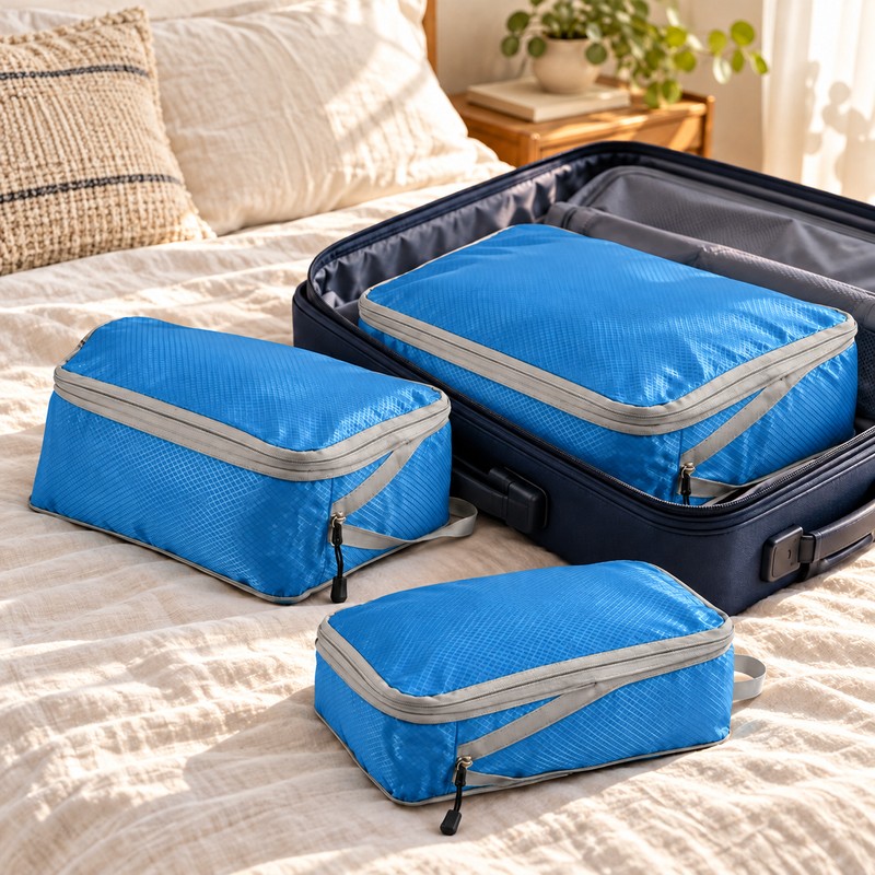 Compression Packing Cubes Set for Travel – Foldable Nylon Zipper