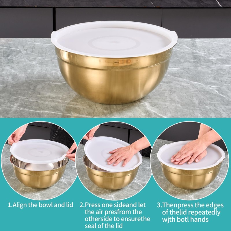 MEADLY Gold Mixing Salad Bowls With Lids Set of 4,