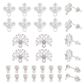 CRAFTYMELODY 32Pcs Stud Earring Findings 3 Style Brass Cubic Zirconia Earring Post with Loop 32Pcs Metal Backs Stud for Women DIY Jewelry Making Accessories Craft Supplies