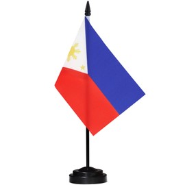 ANLEY Philippines Deluxe Desk Flag Set - 6 x 4 Inch Miniature Philippine Desktop Flag with 12" Solid Pole - Vivid Color and Fade Resistant - Black Base and Spear Top