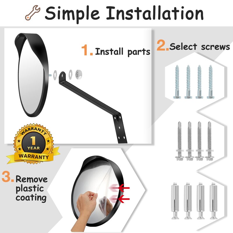 Hydencamm Convex Safety Mirror 𝟮𝟰" 𝗔𝗿𝗰𝘆𝗹𝗶𝗰 𝗗𝗿𝗶𝘃𝗲𝘄𝗮𝘆 𝗠𝗶𝗿𝗿𝗼𝗿, Outdoor Security