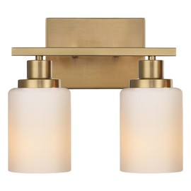 MELUCEE Bathroom Light Fixtures Brushed Brass, 2-Light Bathroom Vanity Light with Milky White Glass Shades E26 Sockets, Bathroom Lights Over Mirror Wall Lights for Bedroom Hallway Living Room