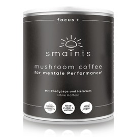 smaints Mushroom Coffee - Lions Mane (Hericium) Extract, Cordyceps Sinensis Extract & Other Adaptogens - Instant Coffee Without Caffeine - Absolutely Clean with the Swiss Water Process Decaffeinated