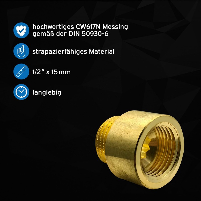 kör4u Tap Extension Brass 1/2 Inch x 15 mm Thread