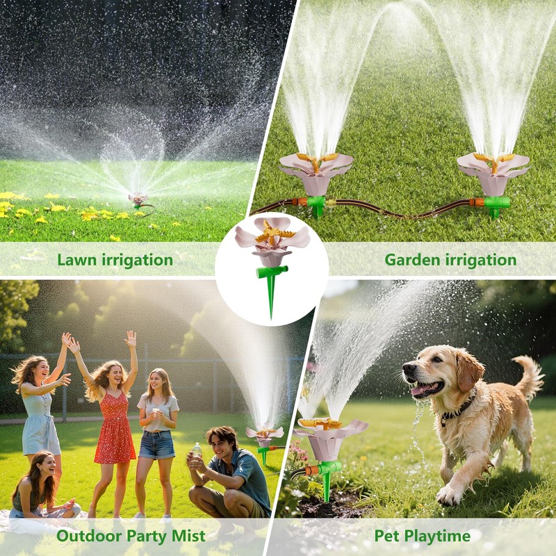 IcyByte Rotating Flower Garden Sprinkler for Yard, Adjustable Spray Modes,