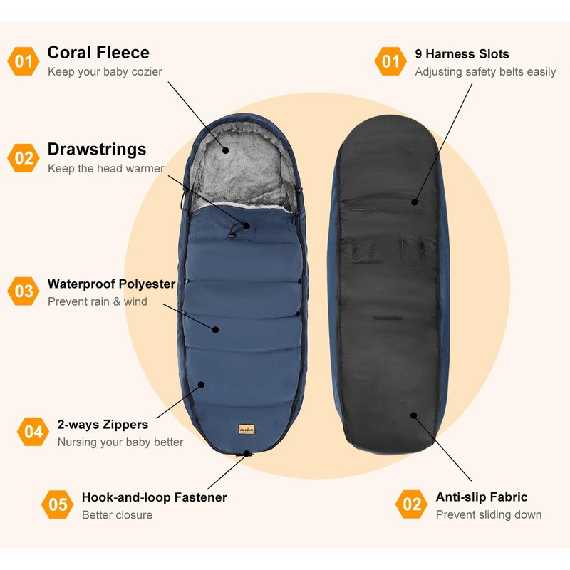 Zooawa Stroller Bunting Bag Universal, Waterproof Baby Stroller Footmuff, Christmas