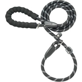 iYoShop Durable Slip Lead Dog Leash with Padded Handle and Highly Reflective Threads, No Pull Dog Training Leash, (1/2" x 5 FT, Black)