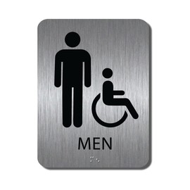 ALPHA DOG ADA SIGNS - Men's Bathroom Sign with Braille for Your Business, 8x6 Inch, ADA Compliant, Indoor or Outdoor, Easy Installation, Made in the USA, Brushed Metal
