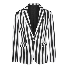 Lars Amadeus Black Striped Blazers for Men's One Button Business Stripes Patterned Sports Coats Small Black White